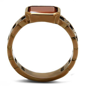 TK3193 - IP Coffee light Stainless Steel Ring with Semi-Precious Agate in Siam