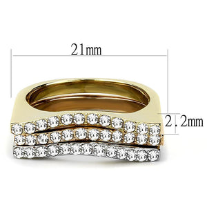 TK3234 - Three Tone (IP Gold & IP Rose Gold & High Polished) Stainless Steel Ring with Top Grade Crystal  in Clear