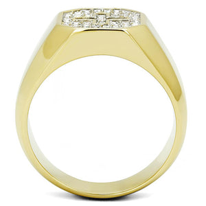 TK3270 - Two-Tone IP Gold (Ion Plating) Stainless Steel Ring with Top Grade Crystal  in Clear