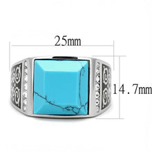 Load image into Gallery viewer, TK3274 High polished (no plating) Stainless Steel Ring with Synthetic in Sea Blue