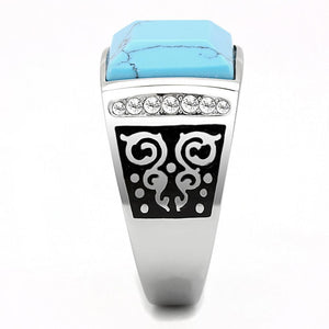 TK3274 High polished (no plating) Stainless Steel Ring with Synthetic in Sea Blue