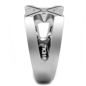 TK3278 - High polished (no plating) Stainless Steel Ring with AAA Grade CZ  in Clear