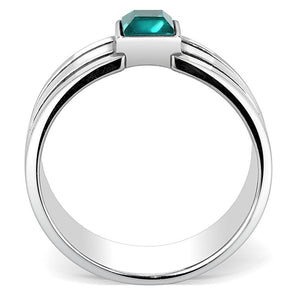 TK3291 - High polished (no plating) Stainless Steel Ring with Top Grade Crystal  in Blue Zircon