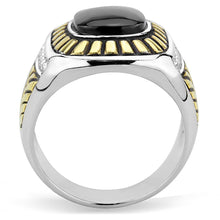 Load image into Gallery viewer, TK3294 - Two-Tone IP Gold (Ion Plating) Stainless Steel Ring with Synthetic Onyx in Jet