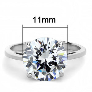 TK3428 - High polished (no plating) Stainless Steel Ring with AAA Grade CZ  in Clear