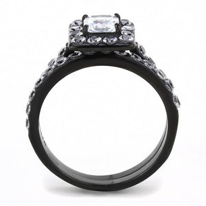 TK3458 - IP Black(Ion Plating) Stainless Steel Ring with AAA Grade CZ  in Clear