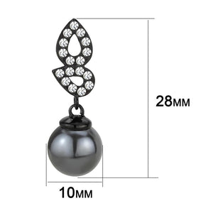 TK3483 - IP Black(Ion Plating) Stainless Steel Earrings with Synthetic Pearl in Gray