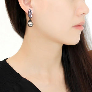 TK3483 - IP Black(Ion Plating) Stainless Steel Earrings with Synthetic Pearl in Gray