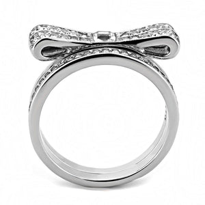 TK3506 - High polished (no plating) Stainless Steel Ring with Top Grade Crystal  in Clear