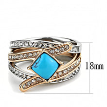Load image into Gallery viewer, TK3519 - Two-Tone IP Rose Gold Stainless Steel Ring with Synthetic Turquoise in Sea Blue