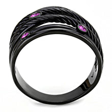 Load image into Gallery viewer, TK3565 - IP Black(Ion Plating) Stainless Steel Ring with Top Grade Crystal  in Fuchsia
