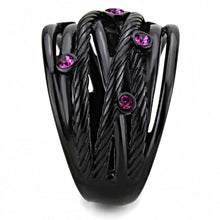 Load image into Gallery viewer, TK3565 - IP Black(Ion Plating) Stainless Steel Ring with Top Grade Crystal  in Fuchsia