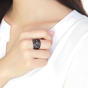 TK3565 - IP Black(Ion Plating) Stainless Steel Ring with Top Grade Crystal  in Fuchsia