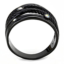 Load image into Gallery viewer, TK3566 - IP Black(Ion Plating) Stainless Steel Ring with Top Grade Crystal  in Aurora Borealis (Rainbow Effect)