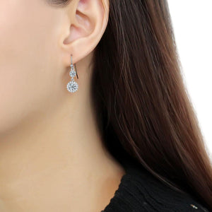 TK3602 - High polished (no plating) Stainless Steel Earrings with AAA Grade CZ  in Clear