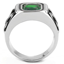Load image into Gallery viewer, TK3616 - High polished (no plating) Stainless Steel Ring with Synthetic Synthetic Glass in Emerald