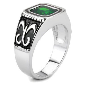 TK3616 - High polished (no plating) Stainless Steel Ring with Synthetic Synthetic Glass in Emerald
