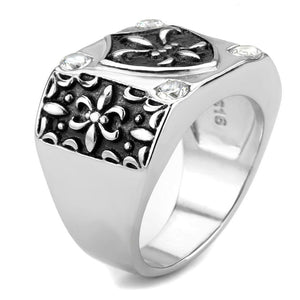 TK3621 - High polished (no plating) Stainless Steel Ring with AAA Grade CZ  in Clear