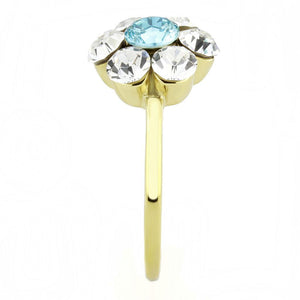 TK3642 - IP Gold(Ion Plating) Stainless Steel Ring with Synthetic Synthetic Glass in Sea Blue
