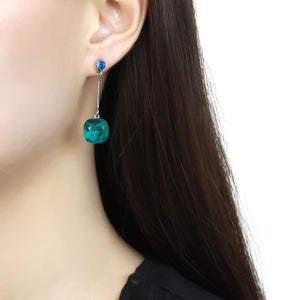 TK3646 - High polished (no plating) Stainless Steel Earrings with Top Grade Crystal  in Blue Zircon