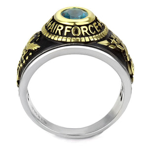 TK3725 - Two-Tone IP Gold (Ion Plating) Stainless Steel Ring with Synthetic Synthetic Glass in Sea Blue