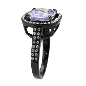 TK3734 IP Black Stainless Steel Ring with AAA Grade CZ in Light Amethyst