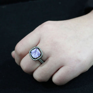 TK3734 IP Black Stainless Steel Ring with AAA Grade CZ in Light Amethyst
