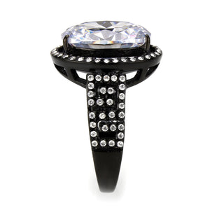TK3735 IP Black Stainless Steel Ring with AAA Grade CZ in Clear