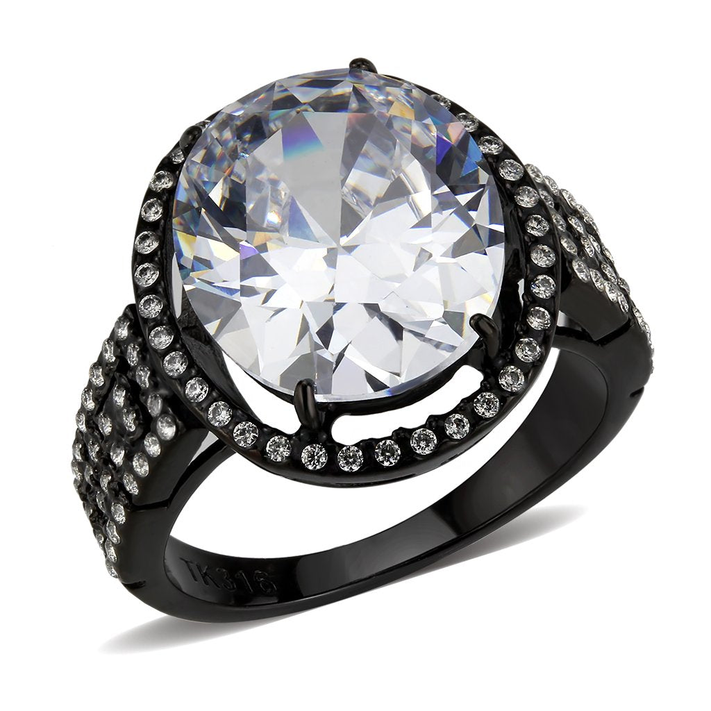 TK3735 IP Black Stainless Steel Ring with AAA Grade CZ in Clear