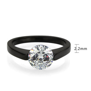 TK3737 - IP Black Stainless Steel Ring with AAA Grade CZ in Clear