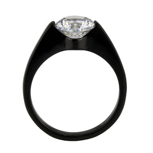 TK3737 - IP Black Stainless Steel Ring with AAA Grade CZ in Clear