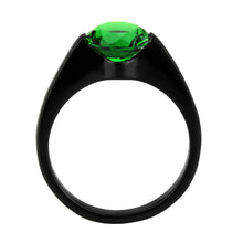 Load image into Gallery viewer, TK3738 IP Black Stainless Steel Ring with Synthetic in Emerald