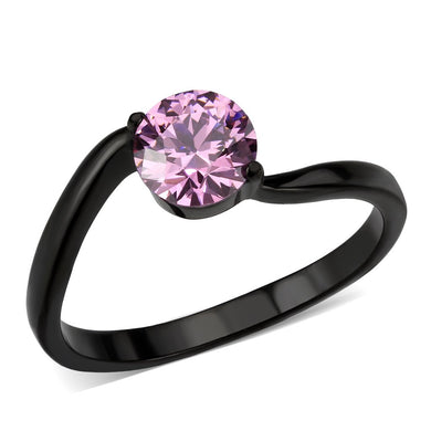 TK3739 IP Black Stainless Steel Ring with AAA Grade CZ in Rose