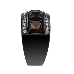 TK3746 IP Black Stainless Steel Ring with Synthetic in Brown