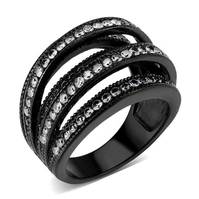 TK3752 IP Black Stainless Steel Ring with AAA Grade CZ in Clear