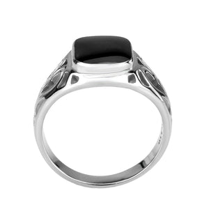 TK3753 High polished Stainless Steel Ring with Epoxy in Jet