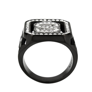 TK3758 - Two Tone IP Black (Ion Plating) Stainless Steel Ring with Top Grade Crystal in Clear