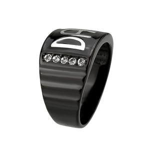 TK3759 - Two Tone IP Black (Ion Plating) Stainless Steel Ring with Top Grade Crystal in Clear
