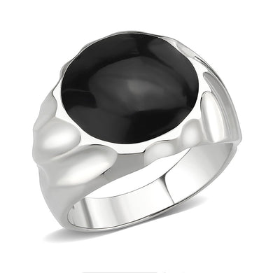 TK3768 - High polished (no plating) Stainless Steel Ring with Epoxy in Jet