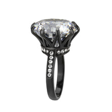 Load image into Gallery viewer, TK3793 - IP Black (Ion Plating) Stainless Steel Ring with AAA Grade CZ in Clear