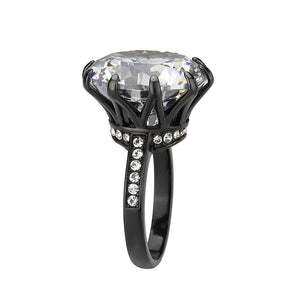 TK3793 - IP Black (Ion Plating) Stainless Steel Ring with AAA Grade CZ in Clear
