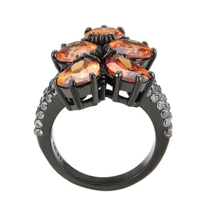TK3817 - IP Black (Ion Plating) Stainless Steel Ring with AAA Grade CZ in Champagne