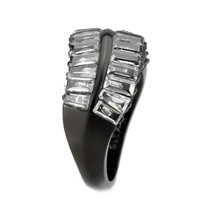TK3819 - IP Black (Ion Plating) Stainless Steel Ring with AAA Grade CZ in Clear