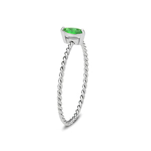 TK3861 - High polished (no plating) Stainless Steel Ring with Synthetic in Emerald