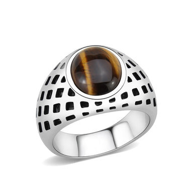 TK3875 - High polished (no plating) Stainless Steel Ring with Synthetic in Topaz