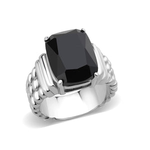 TK3876 - High polished (no plating) Stainless Steel Ring with Synthetic in Jet