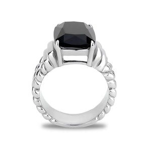 TK3876 - High polished (no plating) Stainless Steel Ring with Synthetic in Jet