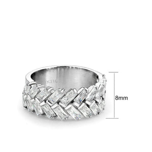TK3877 - High polished (no plating) Stainless Steel Ring with AAA Grade CZ in Clear