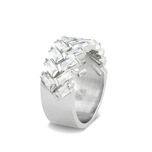 TK3877 - High polished (no plating) Stainless Steel Ring with AAA Grade CZ in Clear