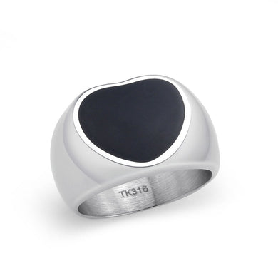 TK3882 - High polished (no plating) Stainless Steel Ring with Epoxy in Jet